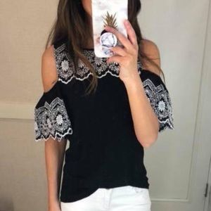 LOFT Embroidered Cold Shoulder Top